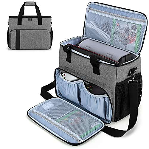 CURMIO Travel Carrying Case Compatible with Xbox Series S, Xbox One/ One S/ One X and Xbox 360, Game Storage Bag for Console, Controller and Accessories, Gray (Bag Only, Patented Design)