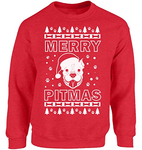 Vizor Merry Pitmas Sweatshirt Ugly Christmas Sweater for Men and Women Pitbull Lover Sweater Xmas Gifts for Dog Lovers Red L