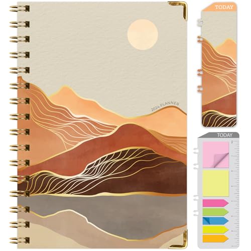HARDCOVER 2024 Planner: (November 2023 Through December 2024) 5.5'x8' Daily Weekly Monthly Planner Yearly Agenda. Bookmark, Pocket Folder and Sticky Note Set (Golden Desert)
