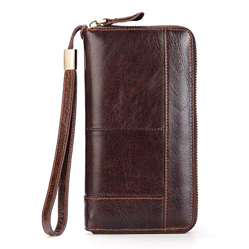 Black Sales Friday Deals Mens Long Leather Cellphone Clutch Wallet Purse for Men Large Travel Business Hand Bag Cell Phone Holster Card Holder Case Gift for Father Son Husband Boyfriend (Brown-2)