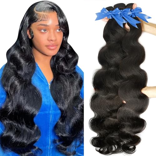 Wiilm 12A Human Hair Bundles 22 24 26 inch Body Wave Bundles Human Hair 100% Unprocessed Weave 3 Bundles Brazilian Virgin Raw Hair Bundels Body Wave Human Hair Extensions Natural Black Deals For Women