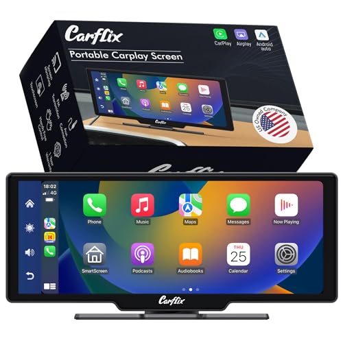 Carflix Portable Wireless CarPlay Screen for Car- 10.26 Inch Car Play Screen & Stereo Compatible with Android Auto and Apple CarPlay - Multimedia Player, Bluetooth, Navigation Screen for All Vehicles…