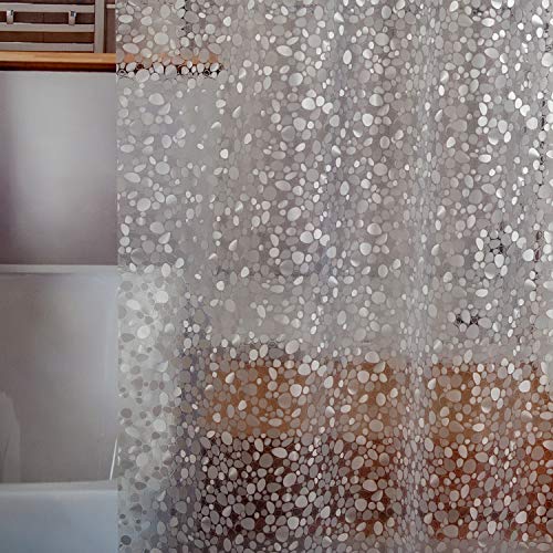 Waterproof Shower Curtain Liner 8G EVA Thick with Heavy Duty 3 Bottom Magnets, Shower Liner for Shower Stall, Bathtubs, 3D Pebble Pattern, 72 x 72,12 Hooks