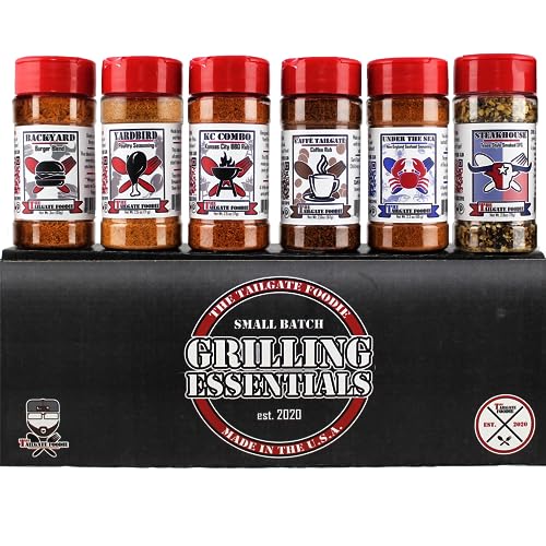 THE TAILGATE FOODIE Rare Pitmaster Gourmet Seasonings | 8 pc Grill Essentials Gift Set | 6 Secret Competition BBQ Spice Blends for Ribs, Pork, Brisket, Chicken, Fish, Steak **Great Christmas Gift**