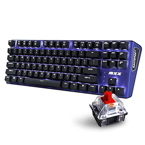 Rantopad MXX Mechanical Gaming Keyboard - 87 Keys,White Backlit, Red Switches, Blue Aluminum Cover, N-Key Rollover