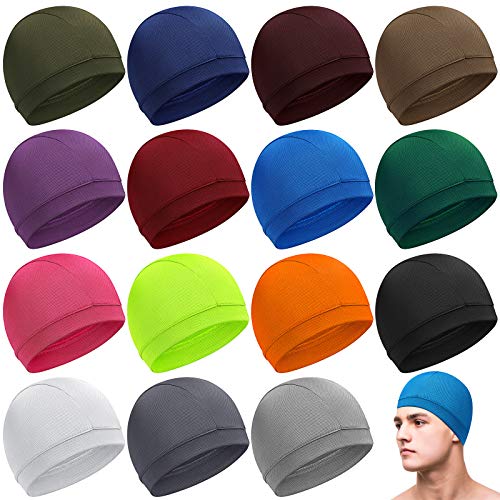 Geyoga 16 Pieces Helmet Caps Skull Caps Cooling Helmet Liner Skull Caps Sweat-Wicking Cycling Hats for Men and Women (16 Colors) Multicoloured