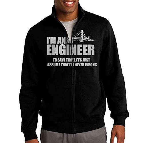 HEHE Men's Zip-up Jacket Hooded Hoodies Mens I'm an Engineer Series Lathe Engineering Funny T-Shirt Size L Black