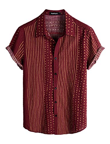 VATPAVE Mens Summer Tropical Shirts Short Sleeve Button Down Aloha Hawaiian Shirts 3X-Large WineRed