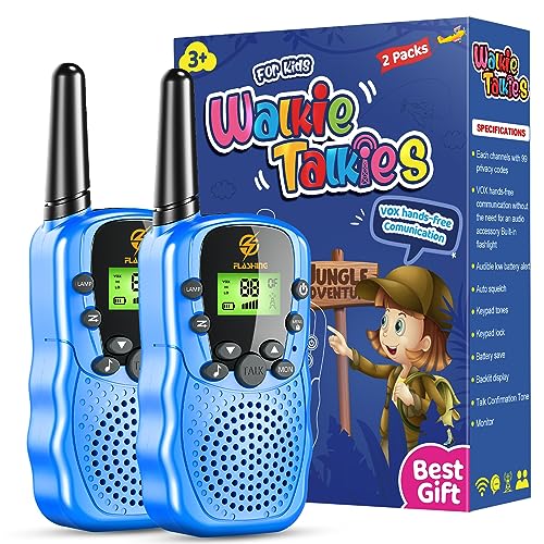 Walkie Talkies for Kids 2 Pack: Long Range Kids Blue Walkie Talkies for Boys 3-12 Xmas Birthday Gifts Kids Outdoor Toys for 3 4 5 6 7 8 9 Year Old Boys Kid Gift Toy for Boy Age 3-12 Camping Hiking