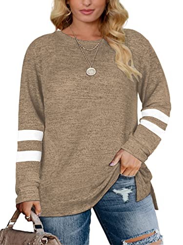 DOLNINE Plus Size Tops for Women 3X Lightweight Cozy Warm Swatshirts Tunics Coffee 24W