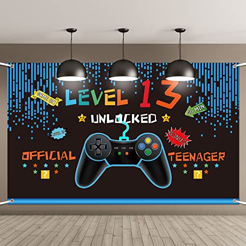 Video Game Birthday Decorations 8 9 10 11 12 13 14th Birthday Decorations for Boys Gaming Theme Photo Props Backdrop Banner Teenager Birthday Decoration (Level 13)