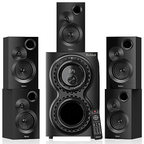 Bobtot Surround Sound Systems Home Theater Speakers - 1400 Watts 12' Subwoofer Strong Bass 5.1/2.1 Wired Stereo Sound Audio System with Bluetooth HDMI ARC Optical AUX Input