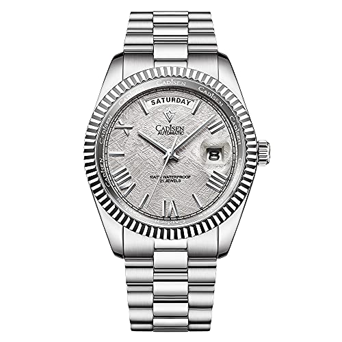 CADISEN Men Automatic Watch Sapphire Luxury Mechanical Wristwatch Stainless Steel Waterproof Watch Men MIYOTA8285 (Gray)