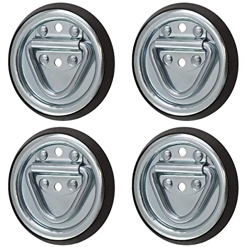 SPEP.com 4 Pack D Ring Steel Tie-Downs - Floor Flush Surface Mount with Black Bases - Tiedown Breaking Load of 1,200 Pounds