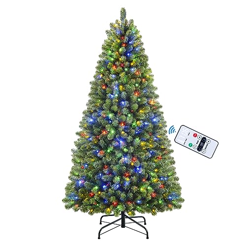 SHareconn 6ft Prelit Premium Artificial Hinged Christmas Tree with Remote Control,Timer, and 330 Warm White & Color LED Changing Lights, 952 Branch Tips, Perfect Choice for Xmas Decoration, 6 FT
