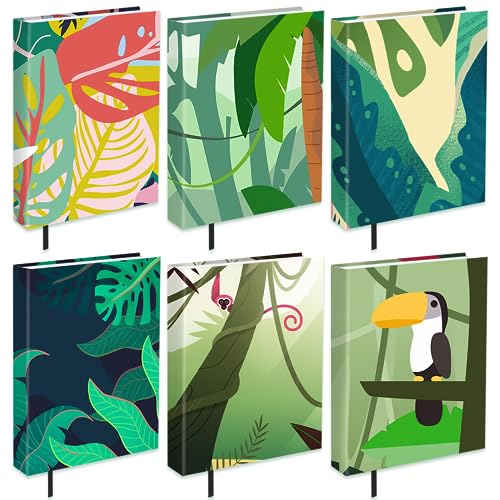 KICNIC Forest Book Covers 6 Pack, 6x9 Inch Stretchable Book Sox Suitable for Most Hardcover Books, Up to 8.5 Inch x 9.5 Inch Durable, Washable, Reusable Textbook Covers with Label Sticker, Fun Design