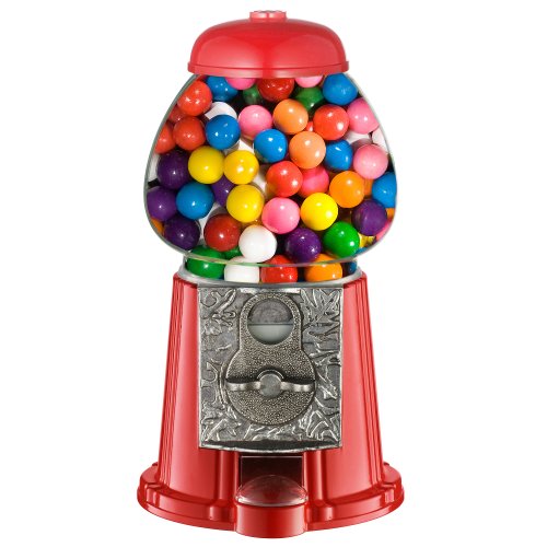 Vintage Gumball Machine - 11-Inch Retro-Style, Coin-Operated Cast Metal Vending Machine with Glass Globe and Free Spin by Great Northern Popcorn (Red)