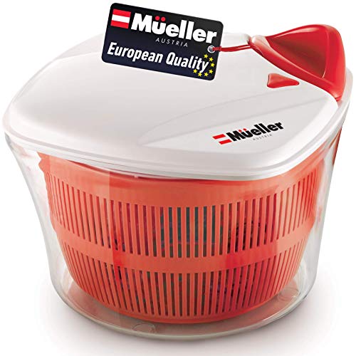 MUELLER Large 5L Salad Spinner Vegetable Washer with Bowl, Anti-Wobble Tech, Lockable Colander Basket and Smart Lock Lid - Lettuce Washer and Dryer - Easy Water Drain System