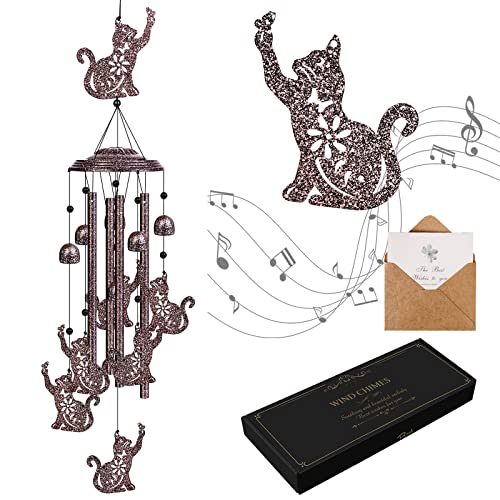 Cat Wind Chimes for Outside, Gifts for Women Wind Chimes 35' Unique Windchimes Outdoors, Memorial Wind Chimes Gifts for Mom, Patio, Porch, Garden Decor or Mother's Day Christmas Memorial Gifts