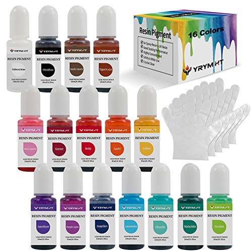 YRYM HT Epoxy Resin Pigment - 16 Colors Non-Toxic Epoxy Resin Color Pigment for Resin Coloring, Concentrated Resin Dye for Jewelry Making, Art, Paint, Crafts - 0.35oz/10ml Each
