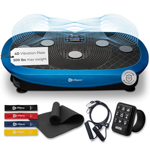 LifePro Rumblex Plus 4D Vibration Plate Exercise Machine - Triple Motor Oscillation, Linear, Pulsation + 3D/4D Motion Vibration Platform/Whole Body Vibration Machine for Weight Loss & Shaping. (Blue)