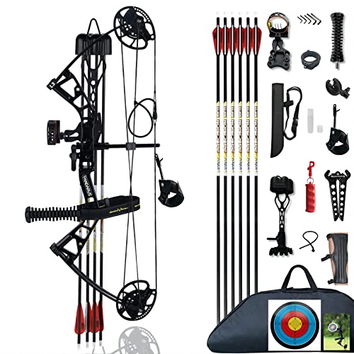 PANDARUS Compound Bow Set 10-40lbs for Pull Child Right Hand Lightweight Design Bow Adjustable 16'~28' Draw Length IBO 290fps New 2023 Professional Set (Black Right-Handed Bag Pro)