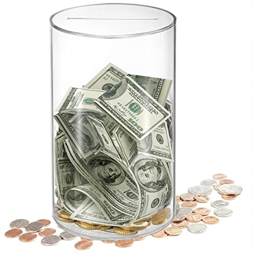 DMTINTA Clear Piggy Bank for Adult Childs,Clear Money Saving Jar,8' H x 5' D Money Saving Bank,Unopenable Piggy Bank,Acrylic Piggy Bank for Birthday,New Year Gifts,Must Break to Open.