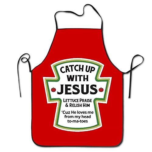 YISHOW Personalized Kitchen Aprons Catch Up with Jesus Christian Women's Men's Machine Washable Durable String Apron for BBQ,Cooking,Working,Grilling,Baking,Crafting