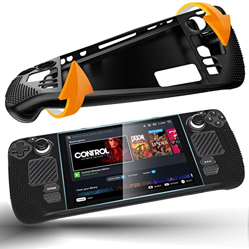 Steam Deck Case with Full Protection, 15-in-1 Steam Deck Accessories Kit Including 2 Pairs Thumb Grips & Screen Protector, Soft Steam Deck Skin with Non-Slip, Dust Resistance and Anti-Scratch Design