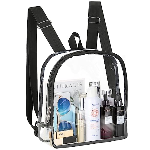 HAOGUAGUA Clear Mini Backpack Stadium Approved, Waterproof Transparent Backpack for Work, Concert, Sport Event, Security Travel & Stadium (Black)