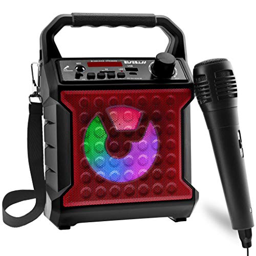 Risebass Portable Karaoke Machine with Microphone - Karaoke System with Party Lights for Kids and Adults - Rechargeable USB Speaker Set with FM Radio SD Card, AUX-in, Birthday Gift for Girls and Boys