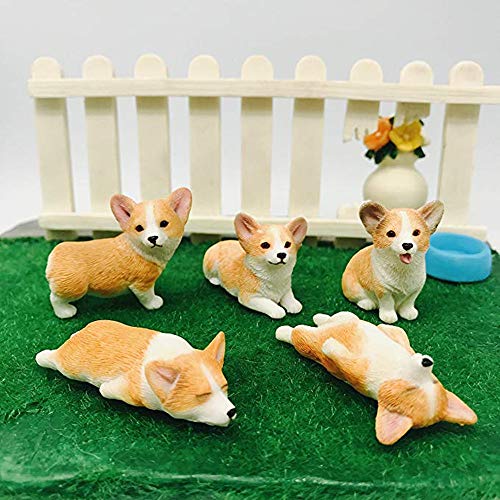 XinTX 5-Pack Hand-Made Painted Corgi Sculpture Figurine, Pet Dog Ornament Decoration, Corgi Collectibles, Pembroke Welsh Corgi Art (Corgi 5-Pack)