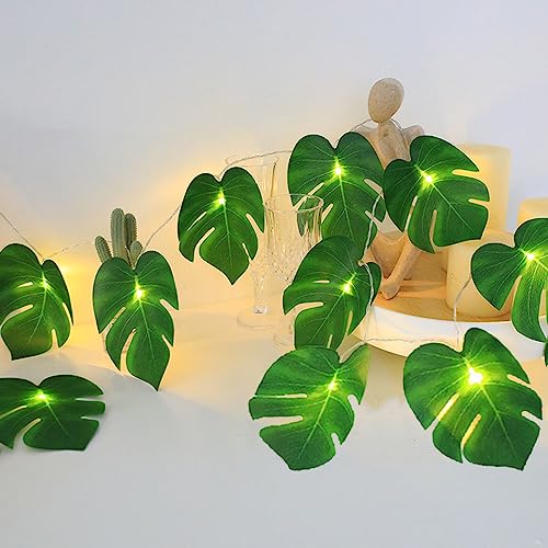WEISPARK 20 LED Palm Leaves String Lights, Tropical Artificial Monstera Leaf Wall Hanging Vine Leaf for Hawaiian Luau Party Jungle Theme Beach Wedding Shower Birthday Table Home Decorations