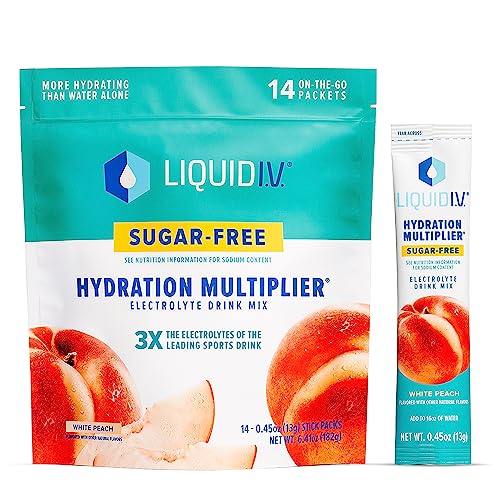Liquid I.V. Sugar-Free Hydration Multiplier - White Peach – Hydration Powder Packets | Electrolyte Powder Drink Mix | Easy Open Single-Serving Sticks | Non-GMO | 1 Pack (14 Servings)