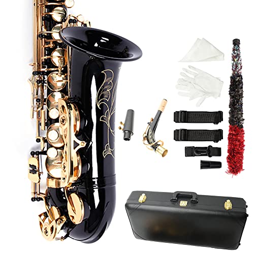 Ktaxon Alto Saxophone Drop E Brass Sax Full Kit for Student Beginners with Carving, Mouthpiece, Carrying Case, Gloves, Cleaning Cloth Bar, Detachable Strap, Shoulder Strap, Reed