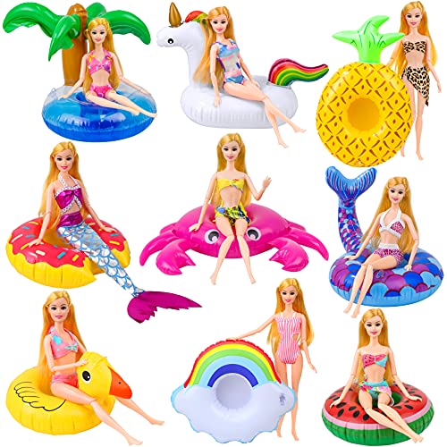 UNICORN ELEMENT 9 Pcs Cute 11.5 Inch Girl Doll Swim Accessories Set Swimming Pool Floaties Party Ring Inflatable Drink Holder for 11.5' Girl Dolls Pool Toys