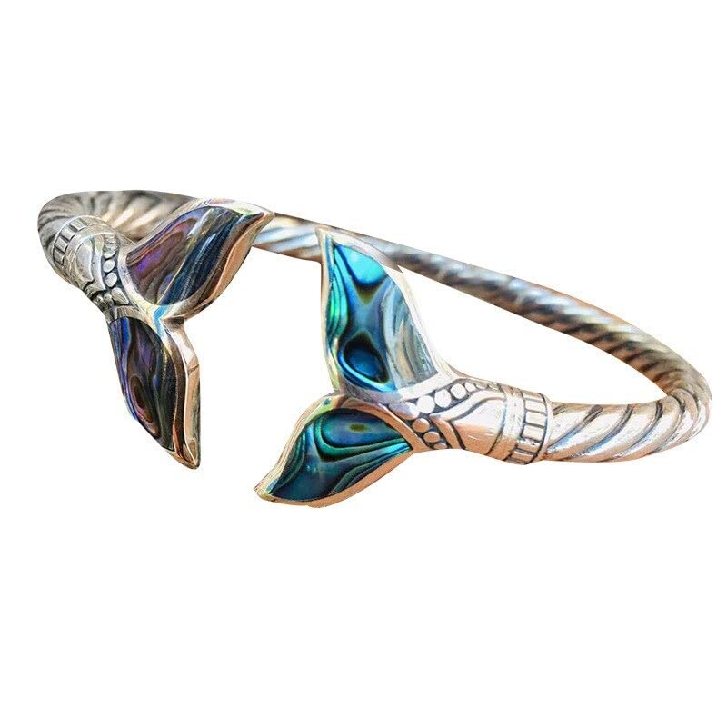 EGO VINA Natural Abalone Shell Mermaid Tail Bangle Bracelet For Women Open Cuff Bracelets And Bangles Vintage Jewelry
