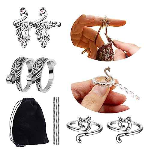Aodesy 6 Pack Adjustable Crochet Ring for Finger Yarn Guide, Peacock Cat Vintage Knitting Crochet Rings for Tension, Crochet Finger Yarn Tension Ring