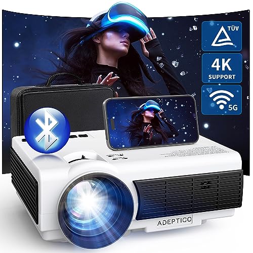 [Eyesafe Display] Projector with WiFi and Bluetooth, ADEPTICO 450 ANSI Native 1080P Portable Projector, 4K Support, Zoom, Mini Projector w/ Bag, for iOS/Android/Laptop/TV Stick/HDMI/USB