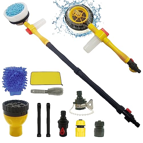 AKEOFRUD Rotating Car Wash Brush with Long Handle, Car Cleaning Kit with Multi-Function Shower for Vehicle Cleaning, Yards, Gardens