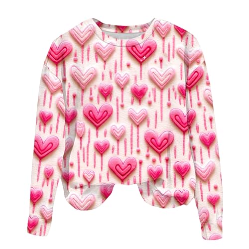 HGps8w Womens Valentine's Day Shirts 3D Heart Printed Loose Drop Shoulder Sweatshirt Pullover Romantic Dating Blouses Tops