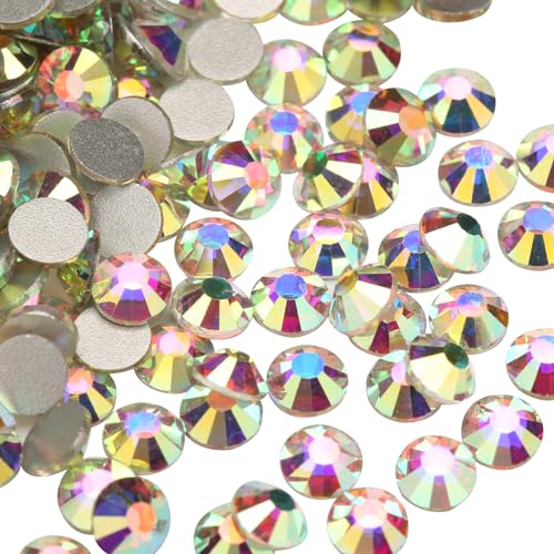 Jollin 1440pcs Glue Fix Crystal Flatback Rhinestones Glass Diamantes Gems for Crafting Nail Art Crafts Decorations Clothes Shoes 4.8mm (ss20, Crystal AB)