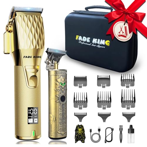 FADEKING Professional Hair Clippers for Men - Cordless Beard Trimmer for Men, LCD Display Hair Clippers and Trimmer Set for Barber Haircut, Mens Grooming Kit with Travel Case, Gifts for Men