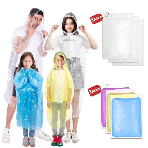NVioAsport Disposable Ponchos Family Pack, (6 Pack) Clear Rain Ponchos for Adults and Ponchos with Hood, Lightweight Ponchos for Adult, poncho Adult Poncho, Ponchos Adult