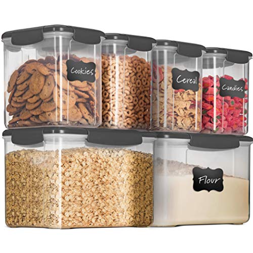 FineDine Airtight Food Storage Container Sets for Kitchen Pantry Organization and Storage - 12-Piece Set with Lids for Flour, Sugar, Cereal, and More (Grey)