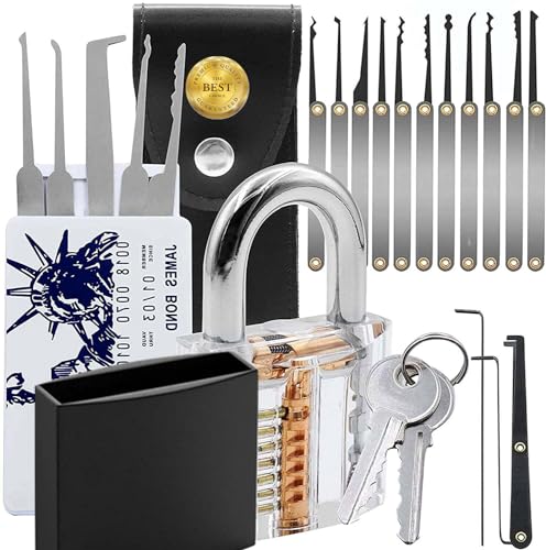 Pad Lock with Key Keyed Padlocks for Outdoor Indoor Use Combination Picking Home Storage Lock Set Improvement Simple Accessory Solid Brass Picks Kit Locking Strap Black Sleeve (16-Piece)