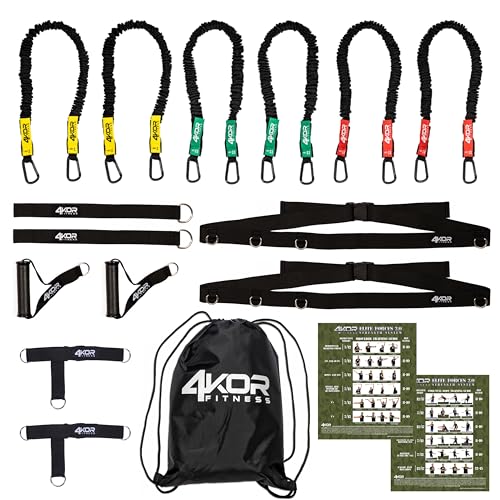 Resistance Cord Shoulder Performance System, with Interchangeable Handles, Protective Nylon Sleeves, Foot Straps, Anchor Straps. Perfect for Dynamic Warmups, Crossfit, and Rehab - (Black, 3 Levels)
