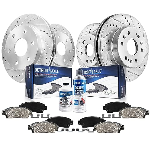 Detroit Axle - Brake Kit for 2014-2018 Chevy GMC Silverado Sierra 1500, 2015-2020 Suburban Tahoe Yukon XL Escalade ESV Drilled Slotted Brake Rotors 2016 2017 Brakes Pads Front Rear Replacement