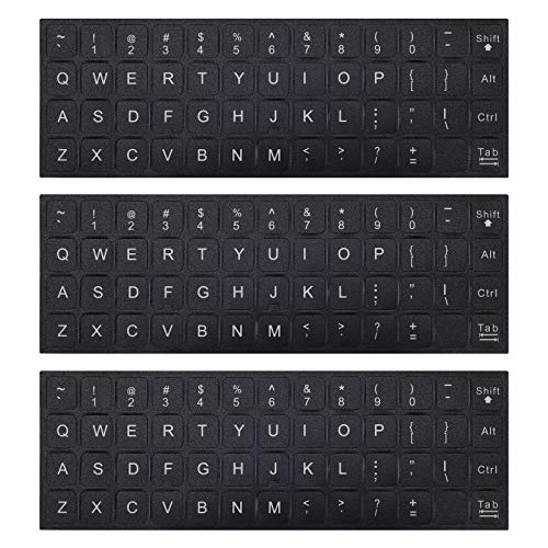 3PCS Universal English Keyboard Letter Stickers, Replacement English Keyboard Stickers with Black Background and White Lettering for PC Computer Laptop Desktop-English