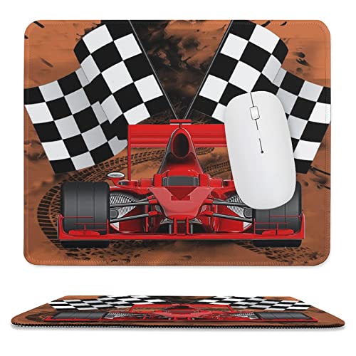 Teens Red Racing Car Waterproof Gaming Mouse Pad Sports Car Theme Extreme Sports Black White Checkered Flag for Wireless Mouse, Computers, Laptop, Office 11.8L x 9.8W Inch